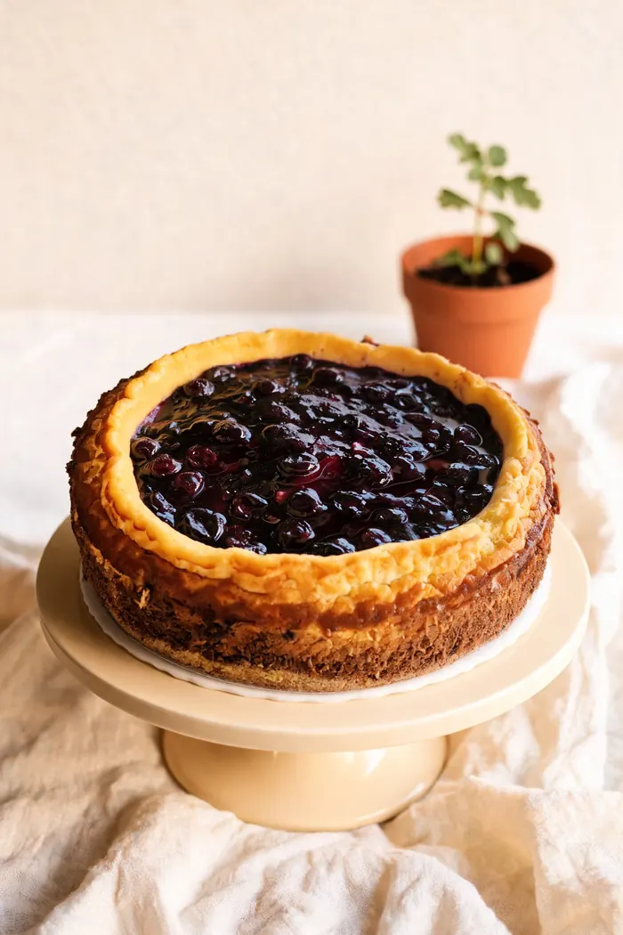 Cheesecake horneado con mermelada de arándanos