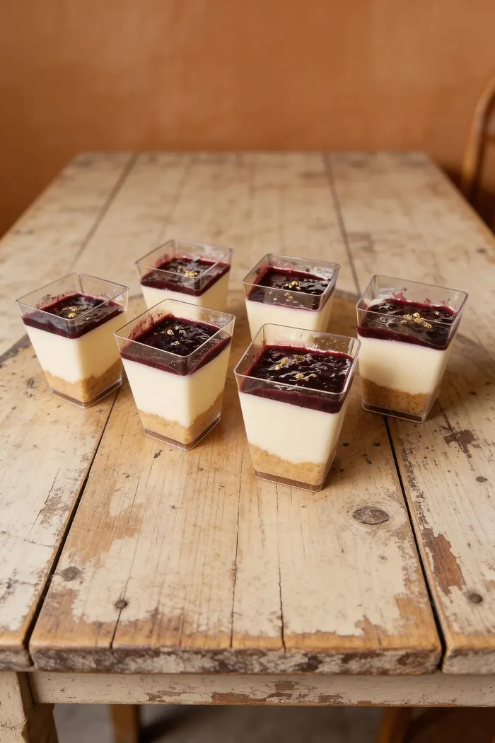 Cheesecakes individuales en vaso con mermelada de frutos rojos