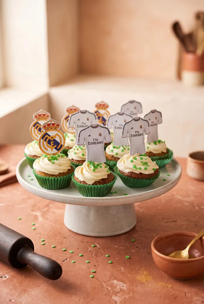 Cupcakes decorados con toppers del Real Madrid